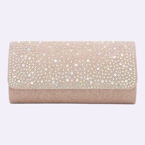 Crystal Evening Clutch Champagne Flap Shoulder Bag NWT